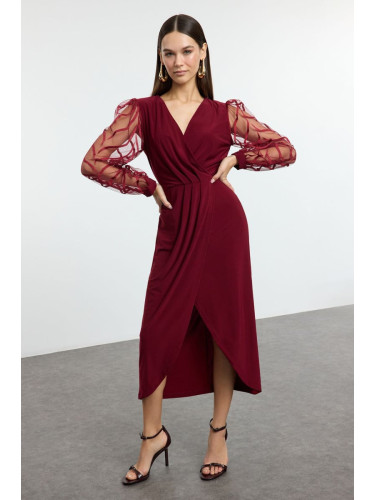 Trendyol Burgundy Double Breasted Sleeve Detailed Knitted Chic Dress