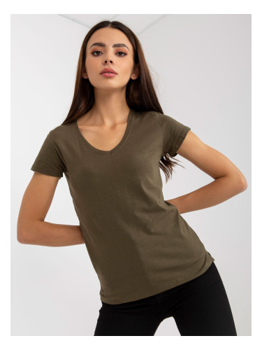 Khaki cotton v-neck t-shirt