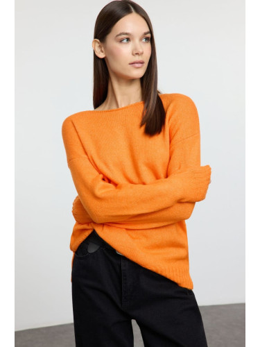 Trendyol Orange Wool Boat Neck Basic Knit Sweater