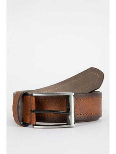 DEFACTO Men's Rectangle Buckle Faux Leather Jeans Belt