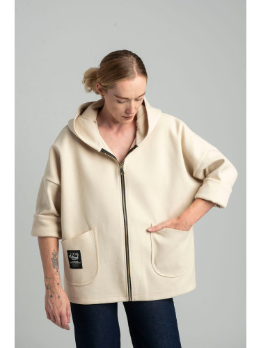 Beige transitional light jacket with hood