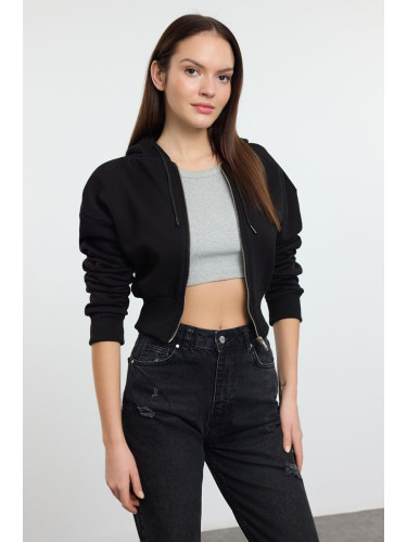 Trendyol Black Crop Oversize Knitted Sweatshirt