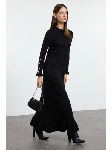 Trendyol Black Frilled Rib Knit Dress