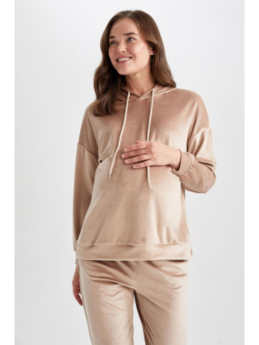 DEFACTO Velvet Maternity Sweatshirt with Hooded Sleeves and Flywheel