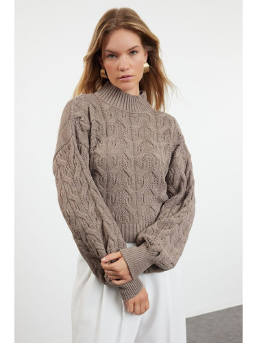 Trendyol Mink Crop High Collar Knitwear Sweater