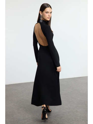 Trendyol Black Backless A-Line Stand Collar Knitted Chic Dress