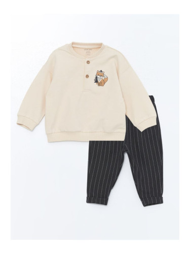 LC Waikiki Crew Neck Long Sleeve Printed Baby Boy Sweatshirt and Trousers 2-Piece Set