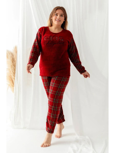 Trendyol Curve Burgundy Plaid Patterned Patterned Knitted Pajamas Set