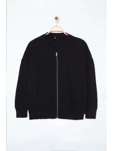 Trendyol Curve Black Zippered Crew Neck Knitwear Cardigan