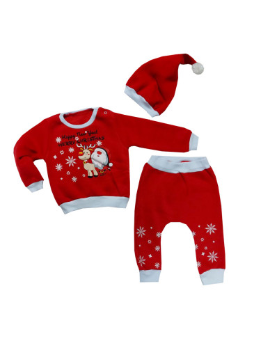 Коледен комплект с Дядо Коледа от блузка в червено и панталонки и шапк