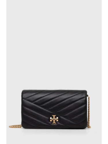 Кожена чанта Tory Burch Kira Chevron в черно 156553.001