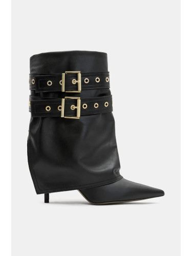 Кожени боти AllSaints Dua Boot в черно с тънък ток W159FB