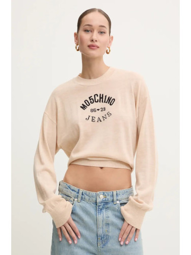 Вълнен пуловер Moschino Jeans дамски в бежово от лека материя J0931 8700