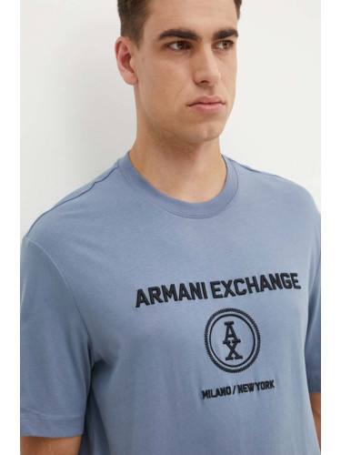 Памучна тениска Armani Exchange в синьо с апликация 6DZTLC ZJ9JZ