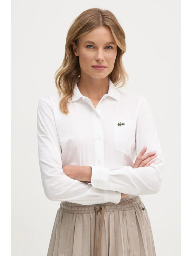 Риза Lacoste дамска в бежово със стандартна кройка с класическа яка CF3462