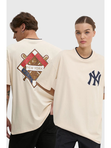 Памучна тениска New Era NEW YORK YANKEES в бежово с принт 60564866