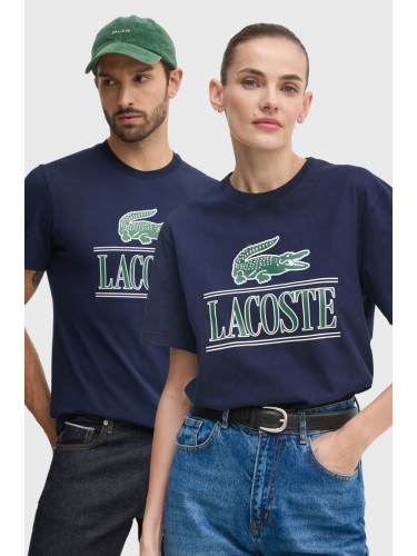 Памучна тениска Lacoste в тъмносиньо с принт TH1218