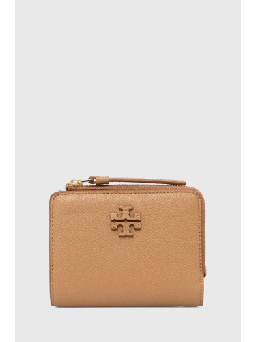 Кожен портфейл Tory Burch McGraw Bi-Fold дамски в кафяво 158904.227