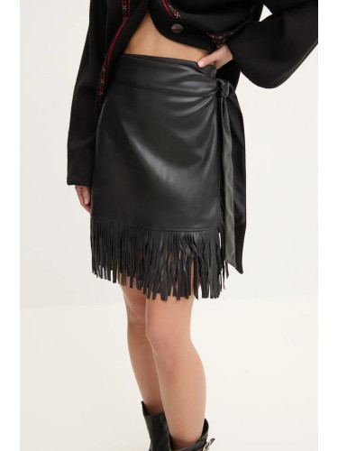 Пола Never Fully Dressed Vegan Leather Mini Fringe Jaspre в черно къса с кройка тип молив NFDSK591