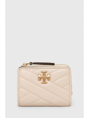 Кожен портфейл Tory Burch Kira Chevron Bi-Fold дамски в бежово 153121.122