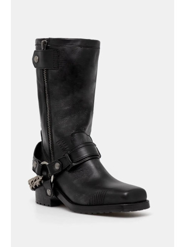 Кожени боти ZADIG&VOLTAIRE Igata Boots в черно с дебел ток SWCT00865