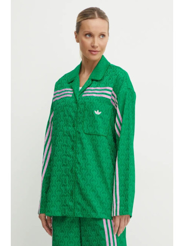 Риза adidas Originals 70s Top дамска в зелено със свободна кройка с класическа яка JN7659