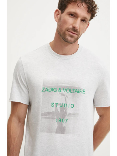 Памучна тениска ZADIG&VOLTAIRE в сиво с принт JMTS00658