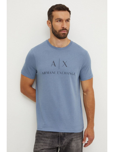 Памучна тениска Armani Exchange в сиво с принт