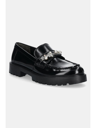 Кожени мокасини Tory Burch Classic Embellished Lug Loafer в черно с равна подметка 165828-006