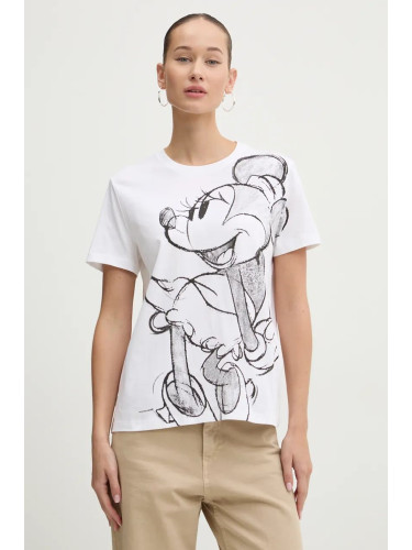 Памучна тениска Desigual MICKEYDRAWING в бяло 24WWTKA1