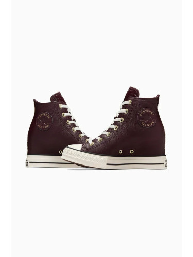 Кожени кецове Converse Chuck Taylor All Star Wedge в кафяво A12349C