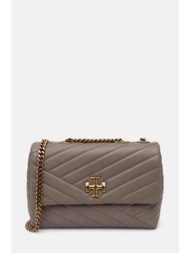 Кожена чанта Tory Burch Kira Chevron в кафяво 90452