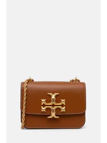 Кожена чанта Tory Burch Eleanor в кафяво 73589