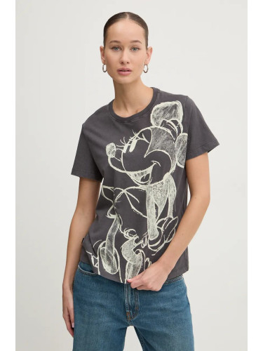 Памучна тениска Desigual MICKEYDRAWING в сиво 24WWTKA1