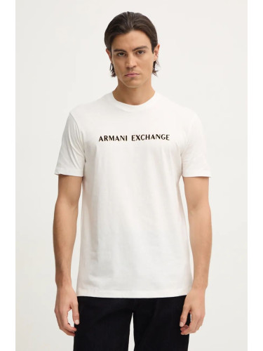 Памучна тениска Armani Exchange в бежово с принт XM000127 AF10356