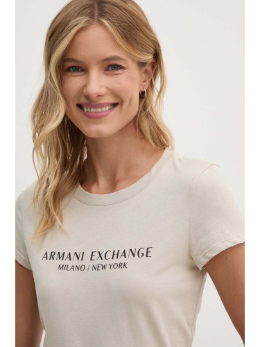 Памучна тениска Armani Exchange в бежово