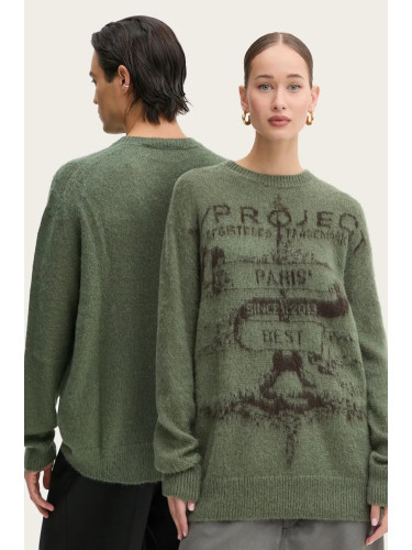 Пуловер с нотки на мохер Y/Project PARIS' BEST JACQUARD PULLOVER в зелено от лека материя 206SW001