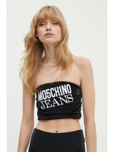 Топ Moschino Jeans дамски в черно с голи рамене 0809.8238