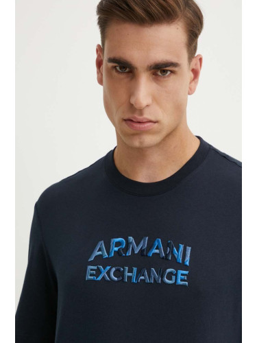 Памучна тениска Armani Exchange в тъмносиньо с апликация 6DZTHC ZJBYZ