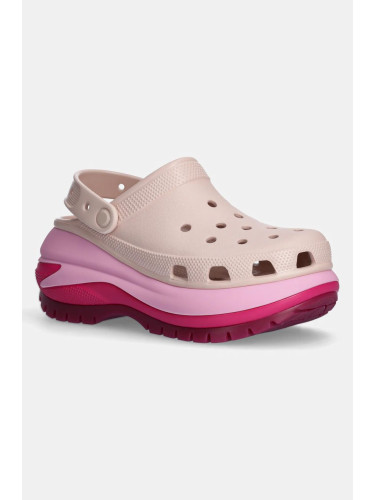 Чехли Crocs Mega Crush Matte Clog в розово с платформа 210749