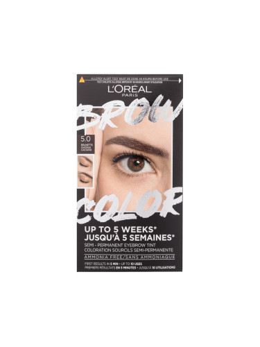 L'Oréal Paris Brow Color Semi-Permanent Eyebrow Tint Боя за вежди за жени 1 бр Нюанс 5.0 Brunette увредена кутия