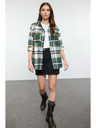 Trendyol Dark Green Plaid Oversize/Wide Fit Woven Shirt