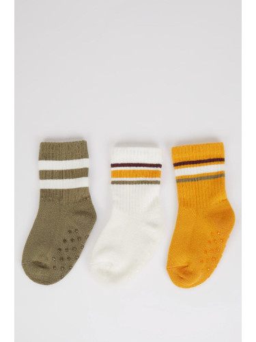 DEFACTO Baby Boy Non-Slip Sole 3-Pack Cotton Long Socks