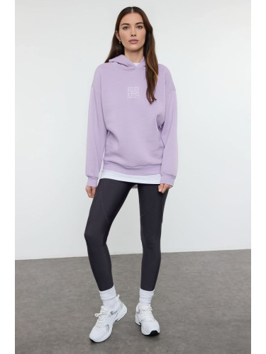 Trendyol Lilac Oversize/Wide Pattern Embroidered Thick Polar Fleece Knitted Sweatshirt