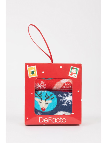 DEFACTO Boys' Christmas Themed Cotton 2-Piece Long Boxed Socks