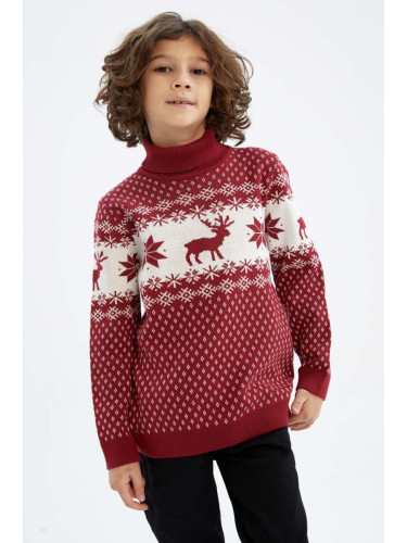 DEFACTO Boy's Christmas Themed Turtleneck Sweater