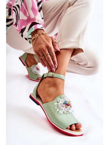 Boto Дамски кожени сандали с декорация Зелена Неваса