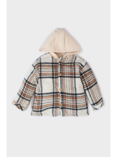 DEFACTO Baby Boy Hooded Check Flannel Long Sleeve Shirt