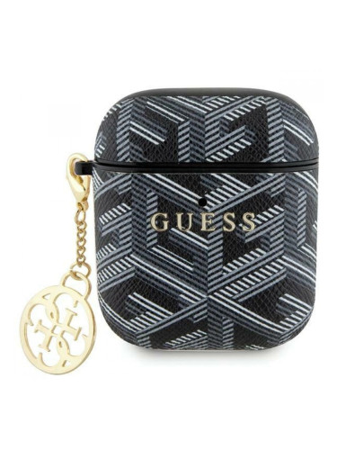 Калъф силиконов за Airpods 1/2 слушалки Guess Gcube Charm Classic Gold Logo, Черен