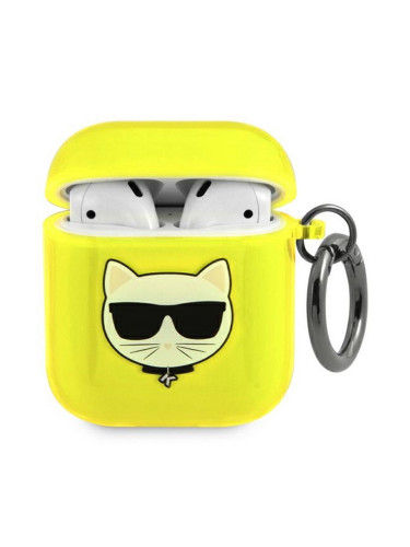 Калъф силиконов за Airpods 1/2 слушалки Karl Lagerfeld Choupette, Жълт